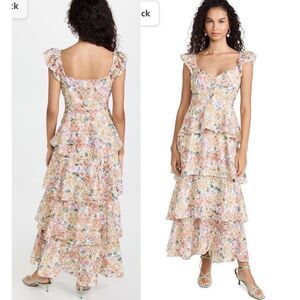 En Saison Presley Embroidered Tiered Floral Midi Dress Size L Summer NWT Revolve